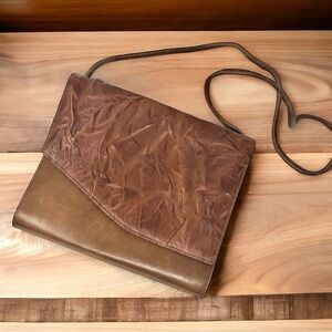 Vintage Textured Brown Leather Flap Shoulder Bag